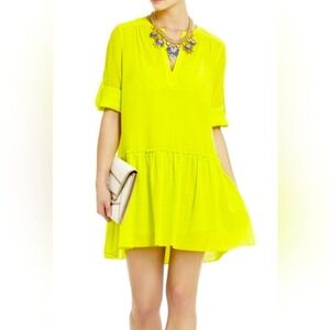 Lauryn Neon Lime Yellow Drop Waist Cotton Dress Bright Flowy YQL67A81 Sz‎ 10